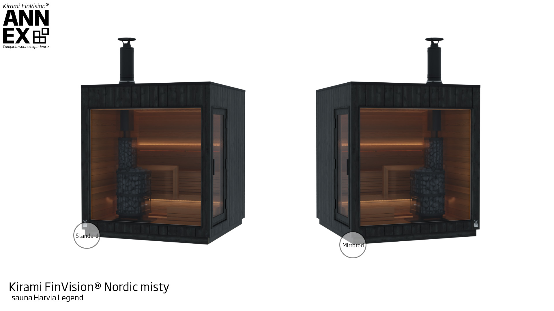 Kirami FinVision® -sauna M Nordic misty with Harvia wooden heater | Kirami FinVision® Annex