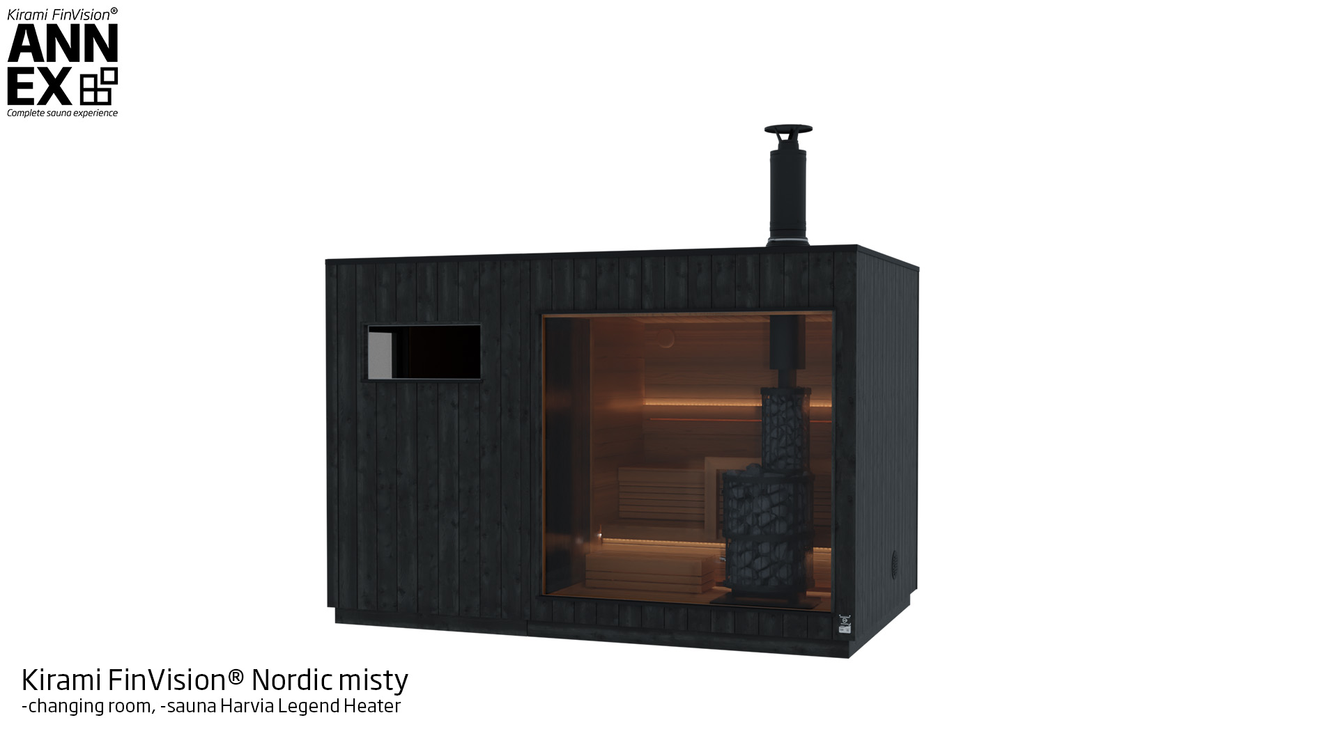 Kirami FinVision® -changing room, -sauna ( with Harvia Legend Heater) Nordic misty | Kirami FinVision® Annex