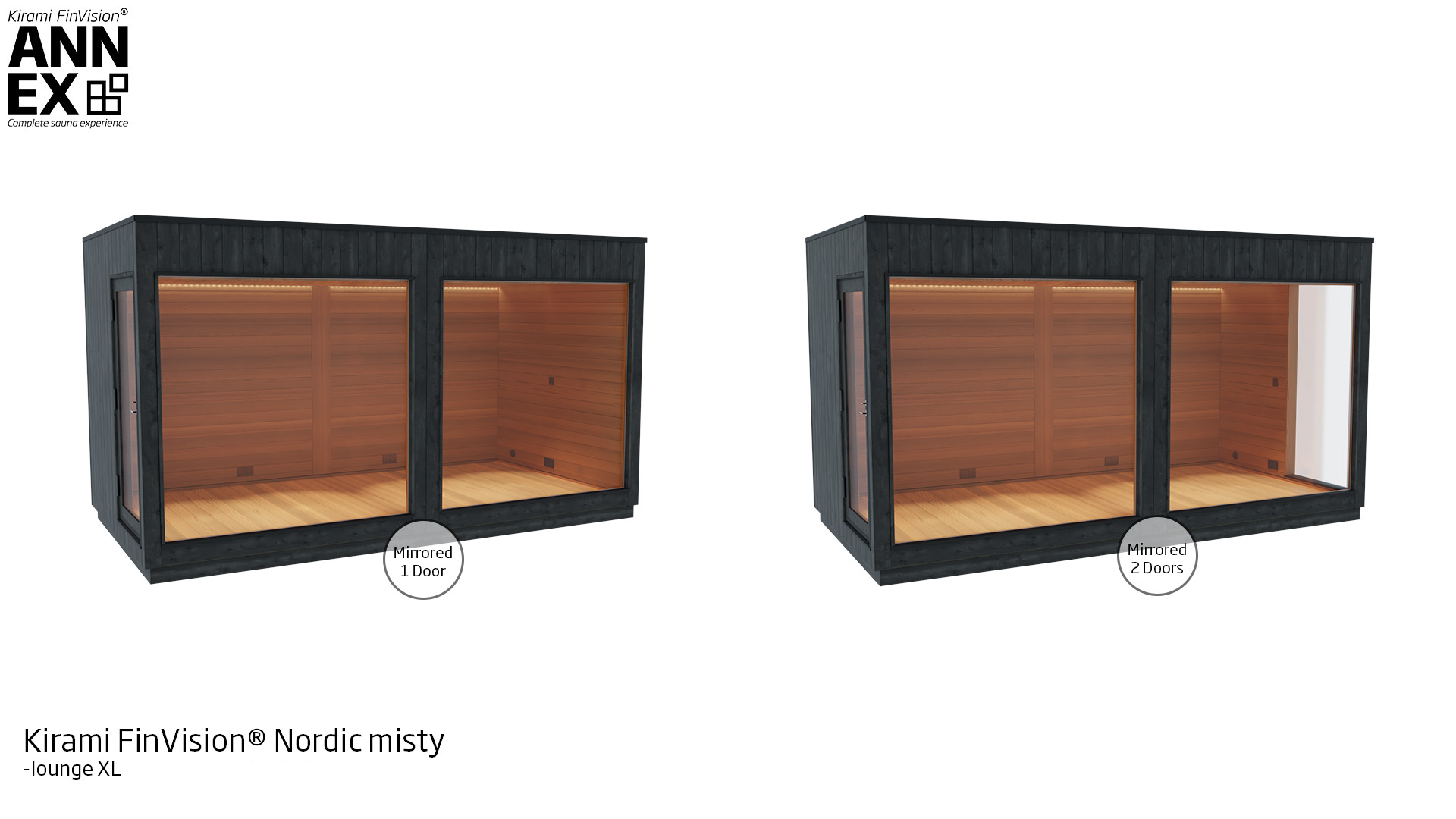 Kirami FinVision® -lounge XL Nordic misty with mirored 1 door or mirrored 2 door | Kirami FinVision® Annex