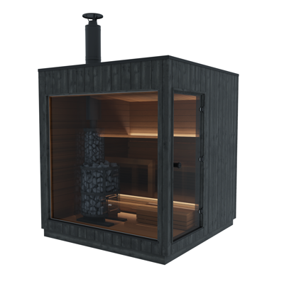 Kirami FinVision® -sauna Nordic misty, Harvian Legend 240 Green flame wooden stove