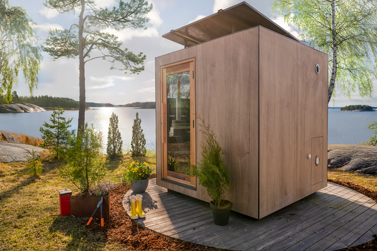 Kirami FinVision® -sauna Zero M - on a brown-toned tile