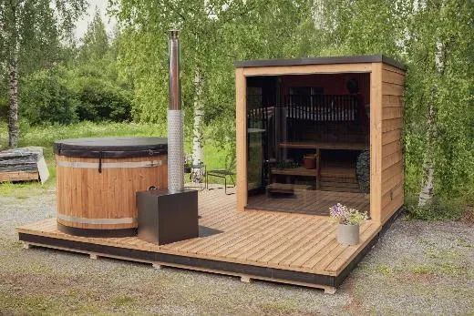 The patio allows access to the hot tub without wearing down the lawn.