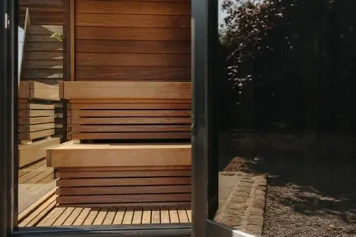 Energy-efficient double glass with argon in Kirami FinVision® -sauna S Misty | Outdoor saunas