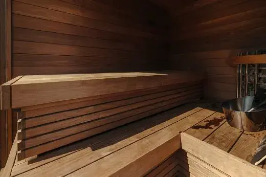 Outdoor saunas panoramic window brings the presence of nature closer to the bather in the Kirami FinVision® sauna S Misty